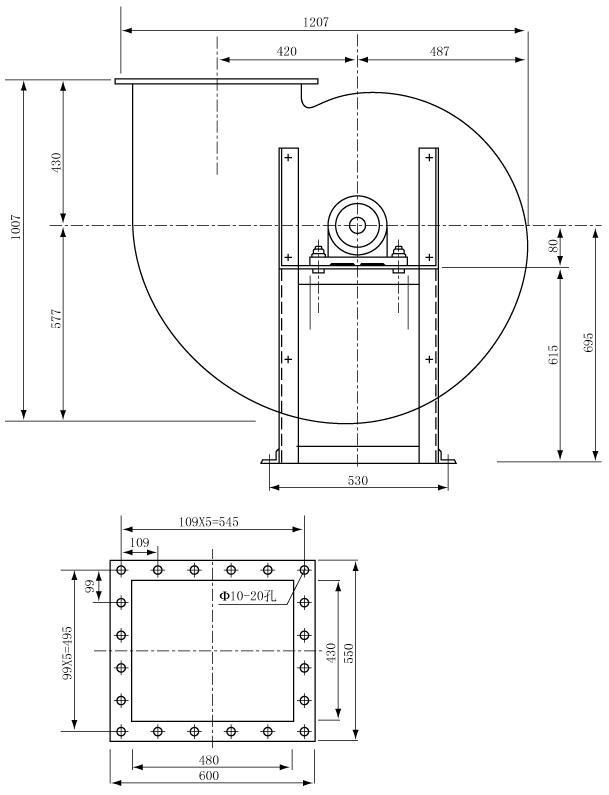 f4-72C式風(fēng)機(jī)6CD安裝尺寸圖